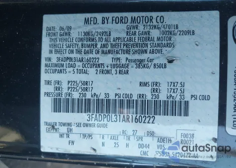 2010 Ford Fusion Hybrid z USA, uszkodzony, nr VIN 3FADP0L31AR160222